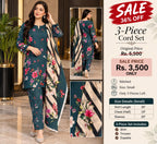 Teal green floral 3-piece stitched suit sale