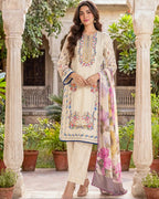 Cream Floral Print 3-Piece Suit